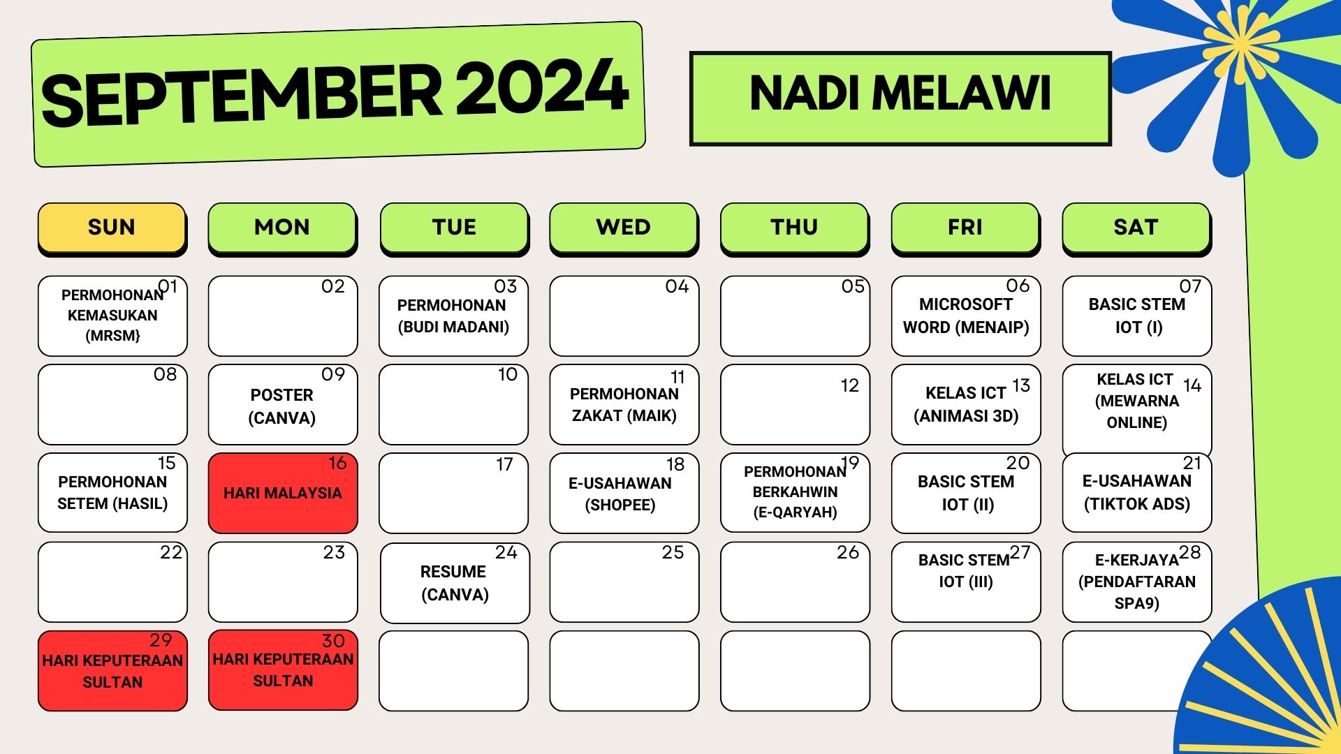 JADUAL AKTIVITI SEPTEMBER