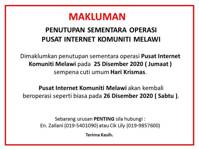 Notis penutupan hari krismas